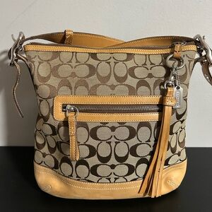 Coach Vintage Brown and Tan Signature Crossbody Bag EUC